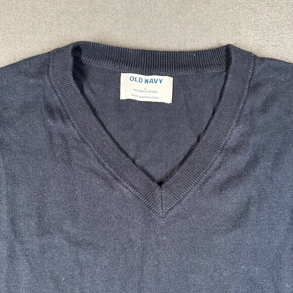 Old Navy Mens Large Navy Blue V-Neck Long Sleeve Cotton Thin Pullover Sweater - Picture 2 of 5